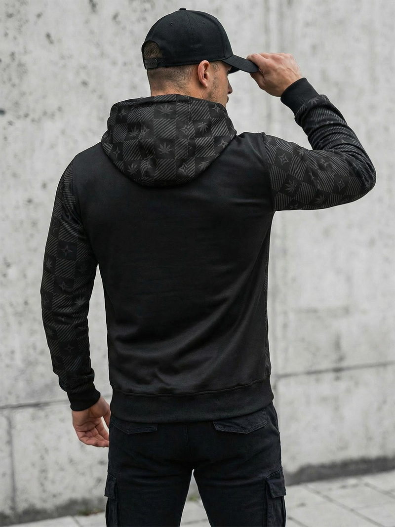 Juodas vyriškas džemperis su gobtuvu OZONEE O/B265Z