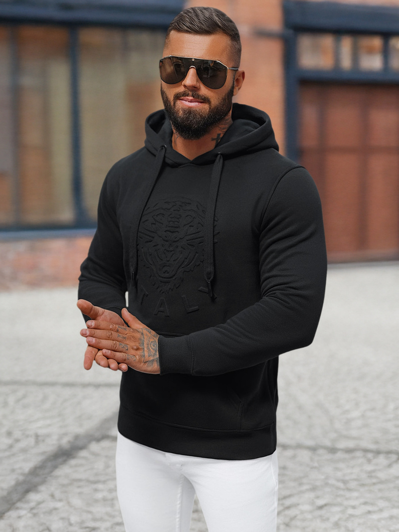 Juodas vyriškas džemperis su gobtuvu OZONEE NB/MF2012