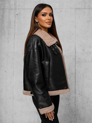 Juodai-smėlinis moteriška odinė striukė OZONEE JS/11Z8176Z