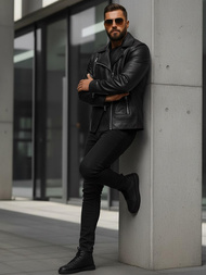 Juoda vyriška odinė striukė OZONEE JS/11Z8067Z