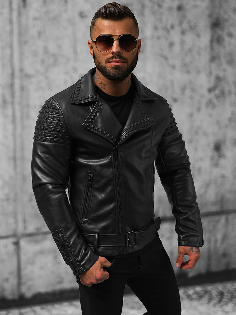 Juoda vyriška odinė striukė OZONEE O/8902