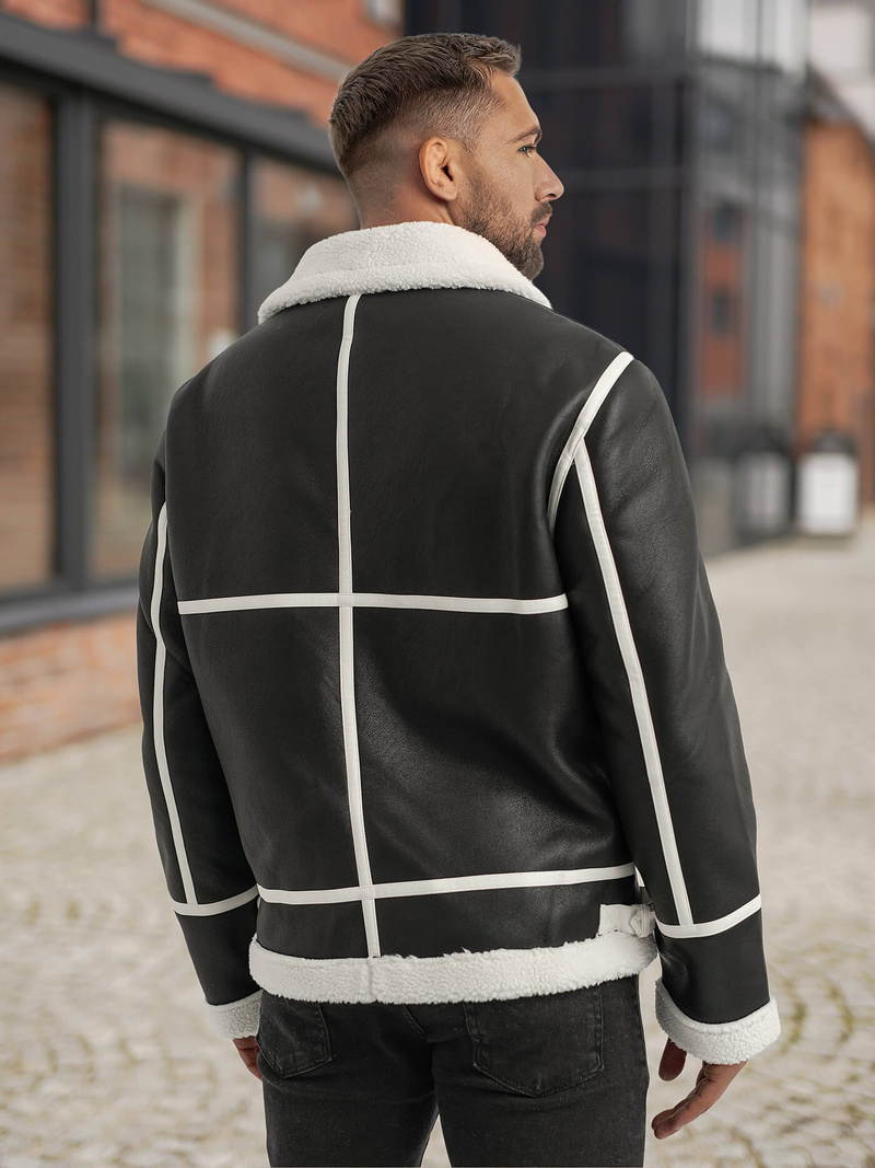 Juoda vyriška odinė striukė OZONEE JS/11Z8270