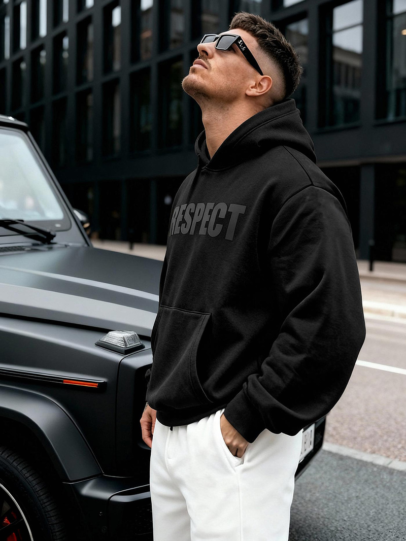 Juoda vyriškas džemperis su gobtuvu OZONEE JS/8B1968/3