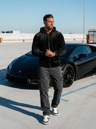 Juodas vyriškas veliūrinis džemperis su gobtuvu OZONEE JS/8B1168/3Z