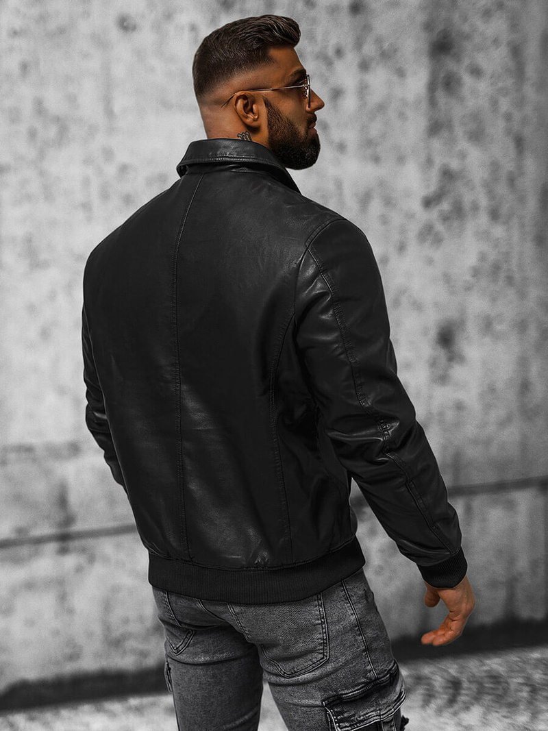 Juoda vyriška odinė striukė OZONEE JB/JP1178Z