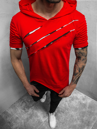 Raudoni vyriški marškinėliai su gobtuvu OZONEE O/1187XZ