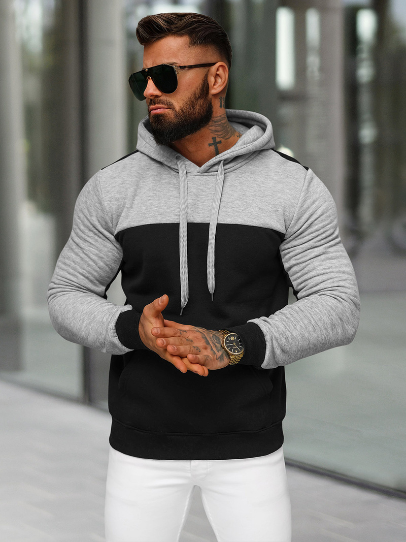 Juodas vyriškas džemperis su gobtuvu OZONEE JS/8B1307/3