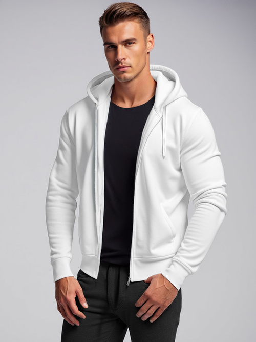 Baltas vyriškas džemperis su gobtuvu OZONEE JS/2008