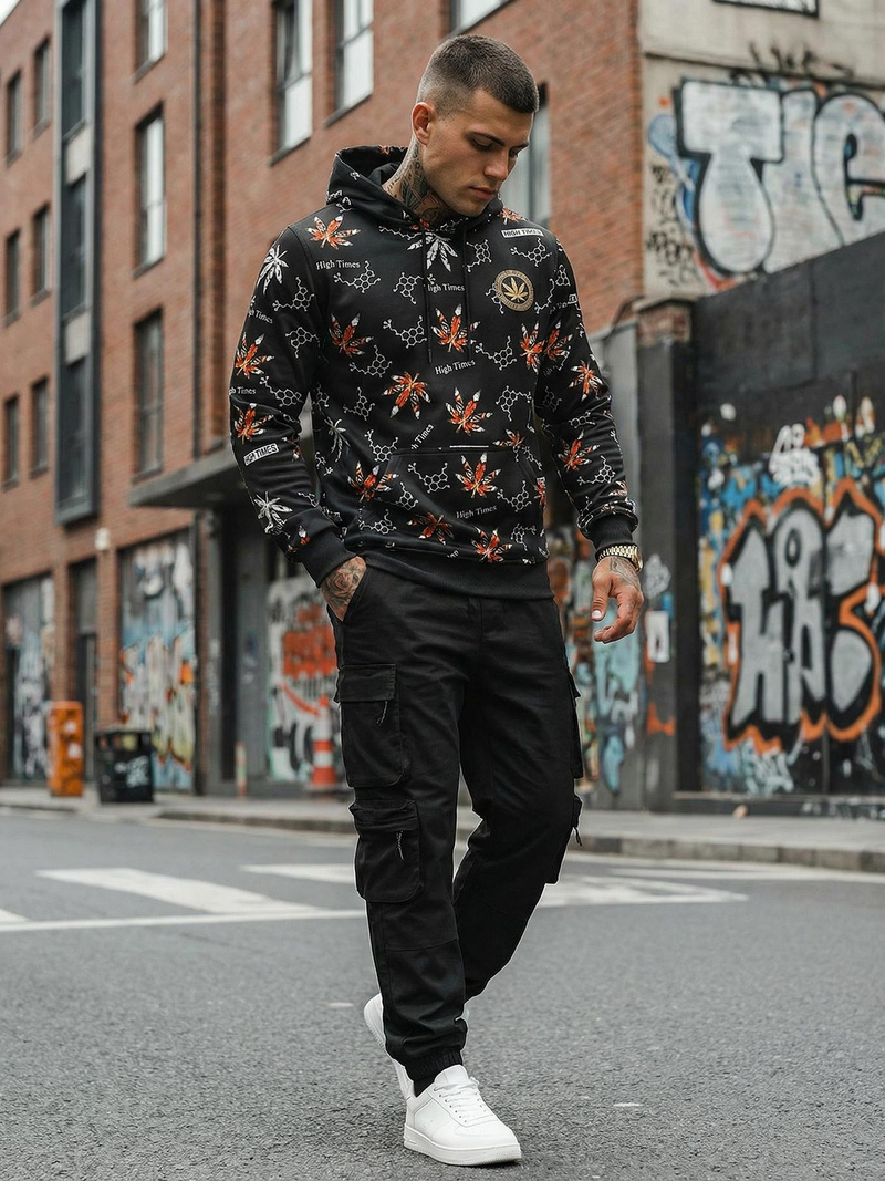 Juodas vyriškas džemperis su gobtuvu OZONEE O/B266Z