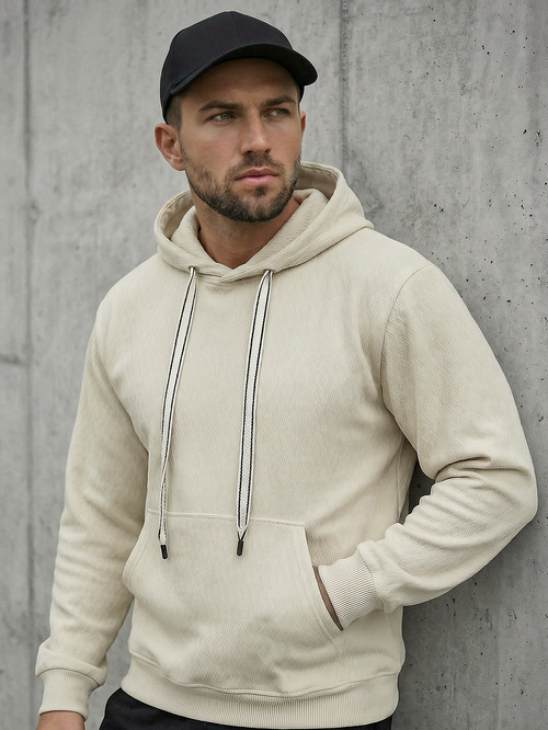 Ecru vyriškas džemperis su gobtuvu OZONEE O/G3065