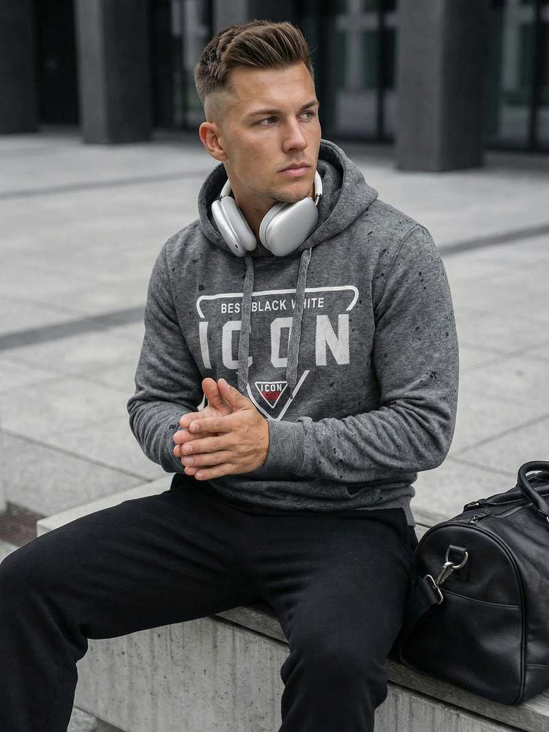 Grafitinis vyriškas džemperis su gobtuvu OZONEE JS/8B1737/5