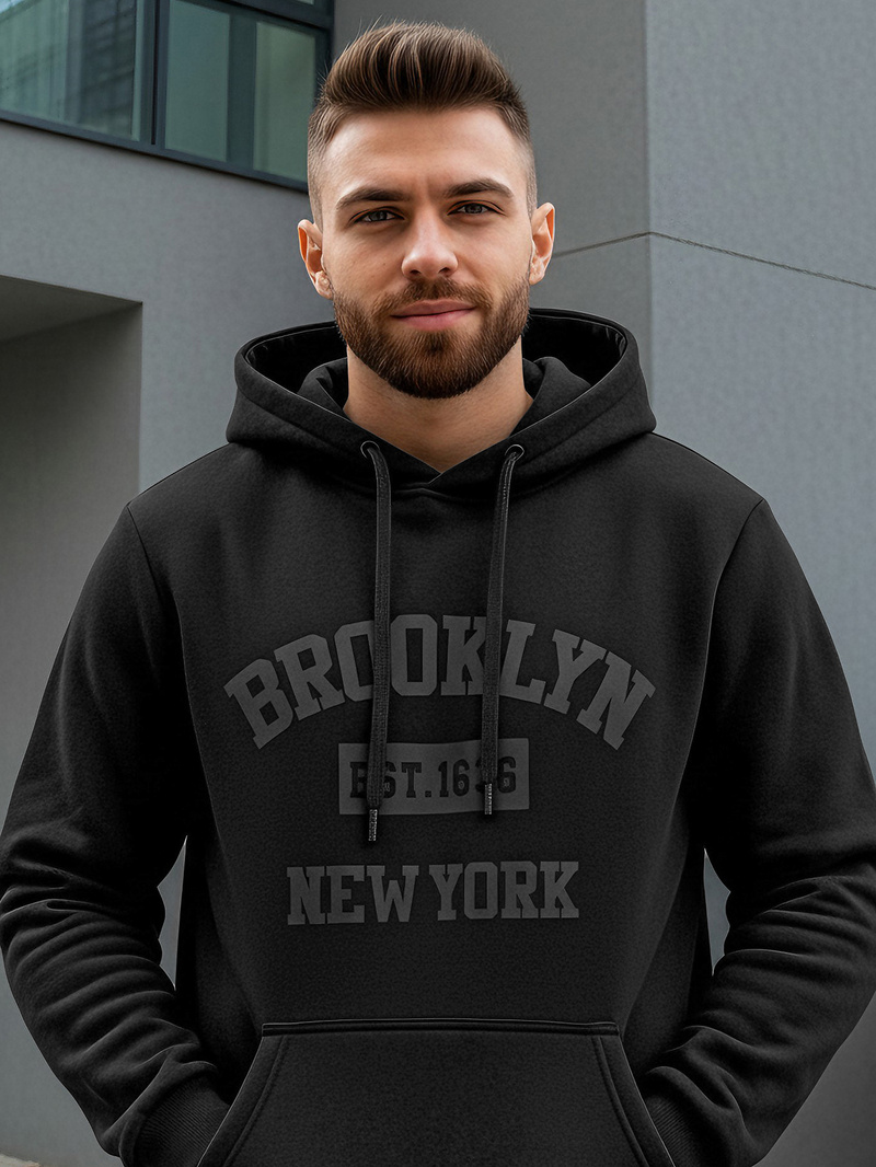 Juoda vyriškas džemperis su gobtuvu OZONEE JS/8B1969/3