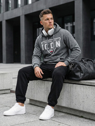 Grafitinis vyriškas džemperis su gobtuvu OZONEE JS/8B1737/5