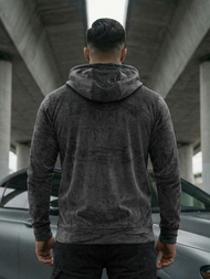 Grafitinis vyriškas veliūrinis džemperis su gobtuvu OZONEE JS/8B1168/6Z