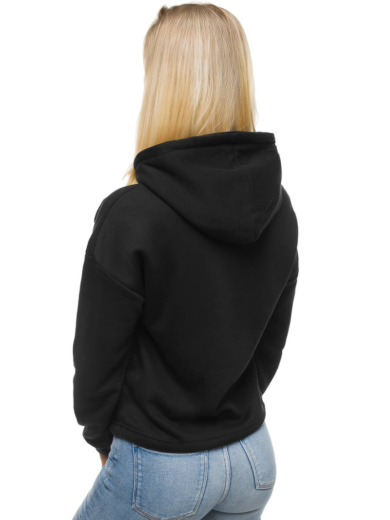 Juodas moteriškas džemperis su gobtuvu OZONEE JS/KSW2028