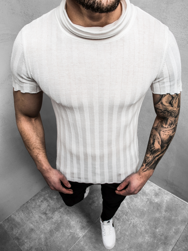 Balta vyriška palaidinė trumpomis rankovėmis OZONEE L/2294Z