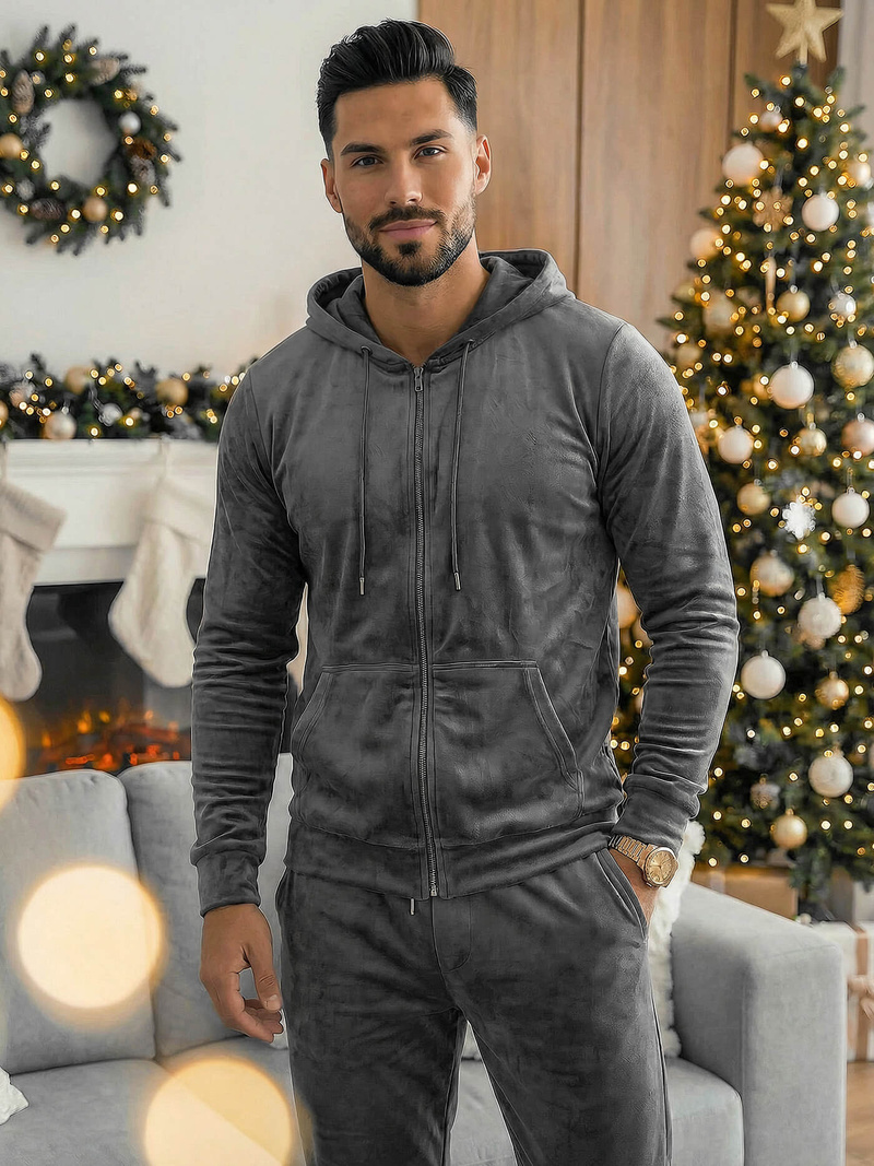 Grafitinis vyriškas veliūrinis sportinis kostiumas OZONEE JS/8C1169/6Z