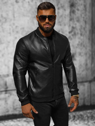 Juoda vyriška odinė striukė OZONEE JS/11Z8107