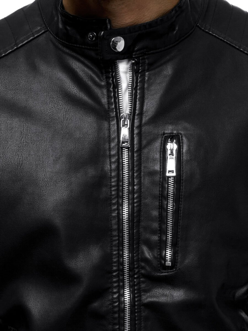 Juoda vyriška odinė striukė OZONEE JB/JP1149