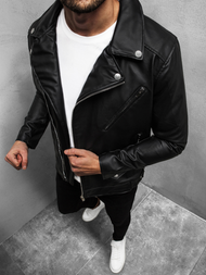 Juoda vyriška odinė striukė OZONEE O/5625Z