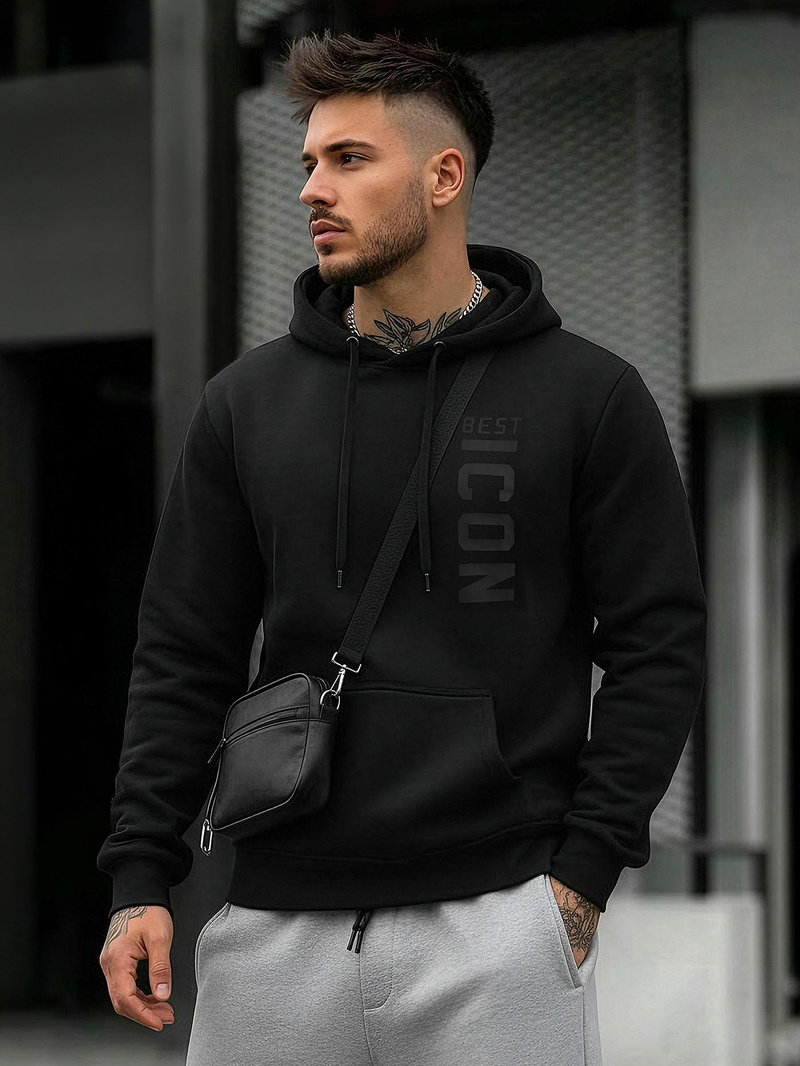 Juoda vyriškas džemperis su gobtuvu OZONEE JS/8B1973/3