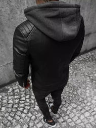 Juoda vyriška odinė striukė OZONEE JS/11Z8012