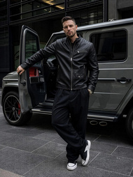 Juoda vyriška odinė striukė OZONEE JS/11Z8021