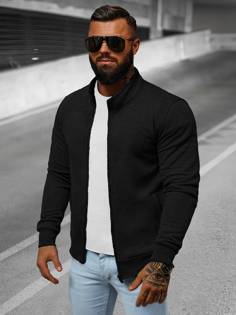 Juodas vyriškas džemperis su užtrauktuku OZONEE JS/2002Z