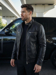 Juoda vyriška odinė striukė OZONEE JS/11Z8066