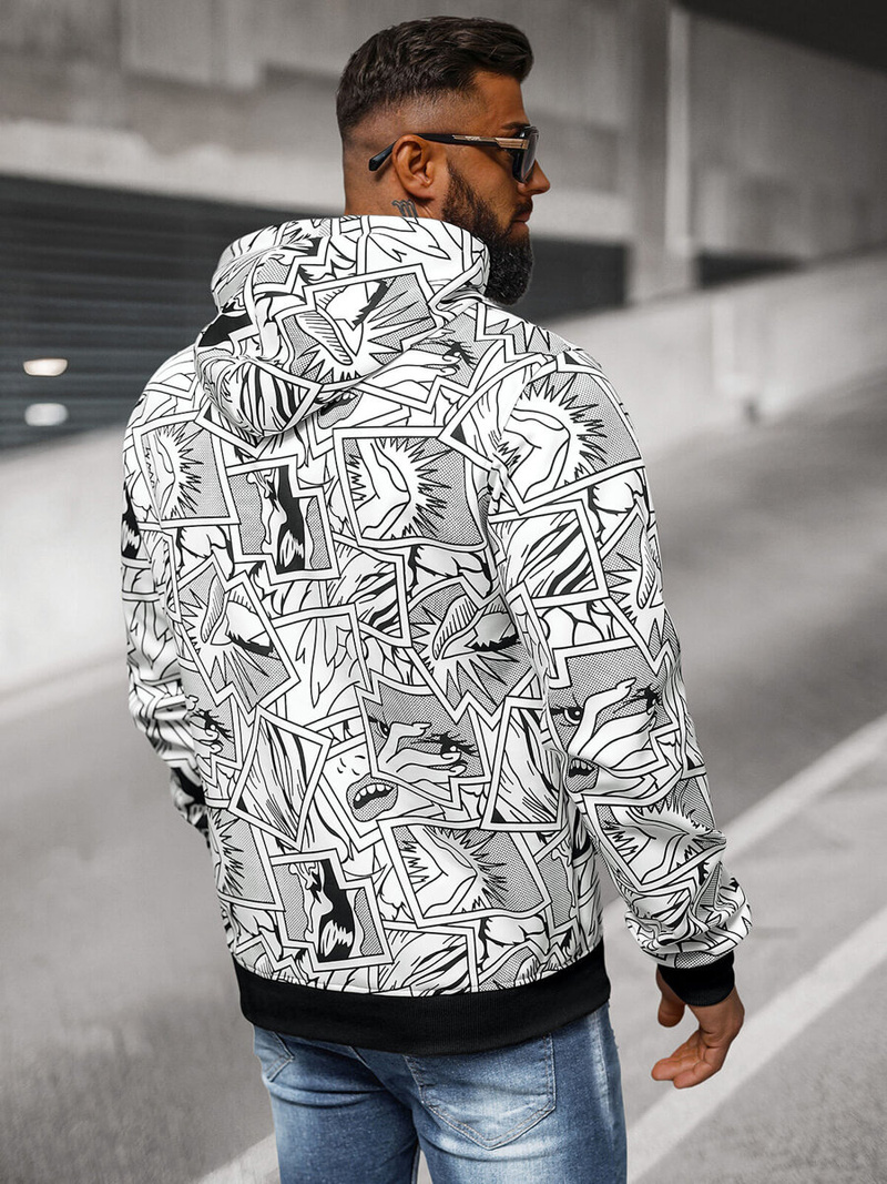 Baltas vyriškas džemperis su gobtuvu OZONEE JS/8B1256/1