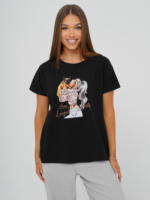 Juodi moteriški marškinėliai OZONEE JS/95T2575/3