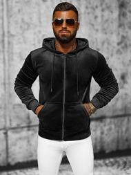 Juodas vyriškas veliūrinis džemperis su gobtuvu OZONEE JS/8B1168/3