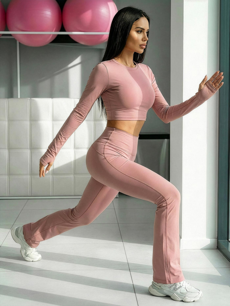 Pudrinis rožinis spalvos moteriškos tamprės plačiomis kojomis OZONEE JS/17K588/7Z