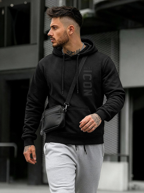 Juoda vyriškas džemperis su gobtuvu OZONEE JS/8B1973/3