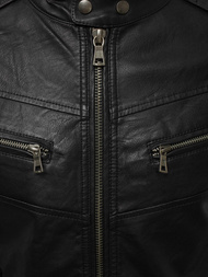 Juodai-Balta vyriška odinė striukė OZONEE YD/BF59359