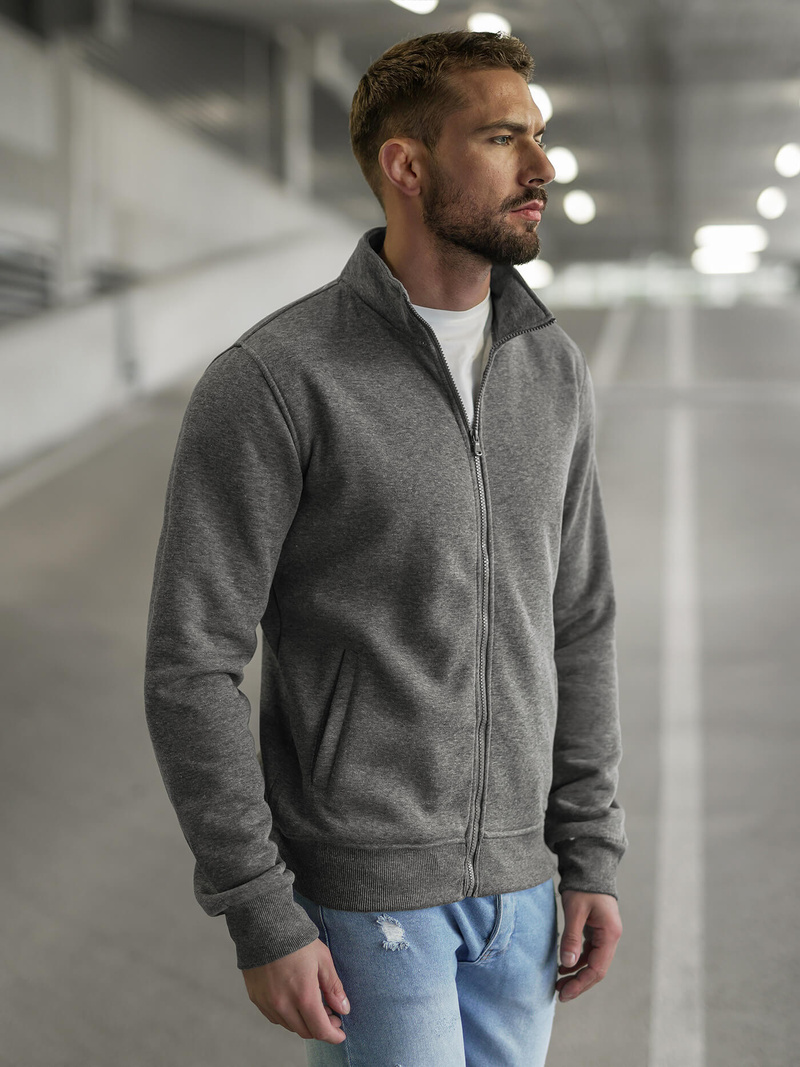 Tamsiai-pilkas vyriškas džemperis su užtrauktuku OZONEE JS/2002Z