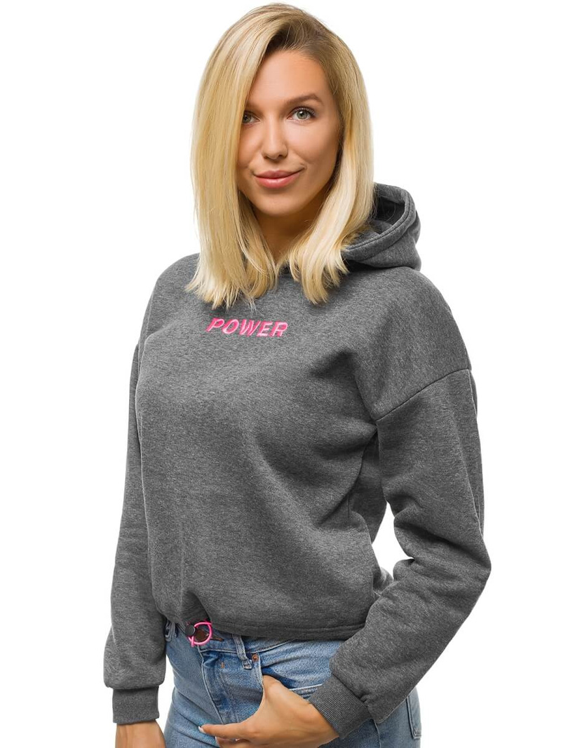 Grafitinis moteriškas džemperis su gobtuvu OZONEE JS/KSW2028