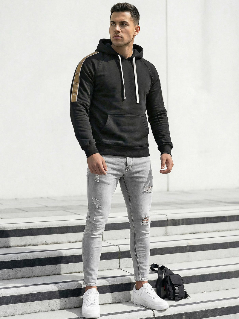 Juoda vyriškas džemperis su gobtuvu OZONEE JS/8B1730/3Z