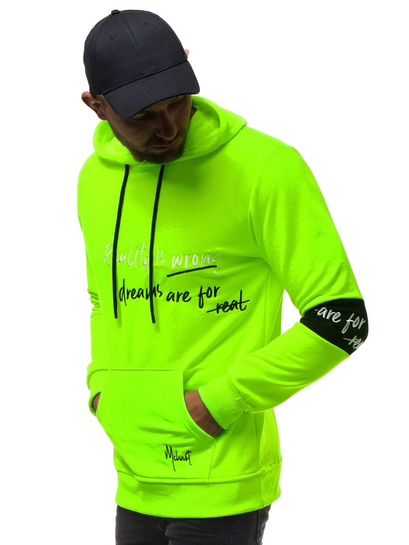 Žaliai-Neoninis vyriškas džemperis su gobtuvu OZONEE MACH/3105Z