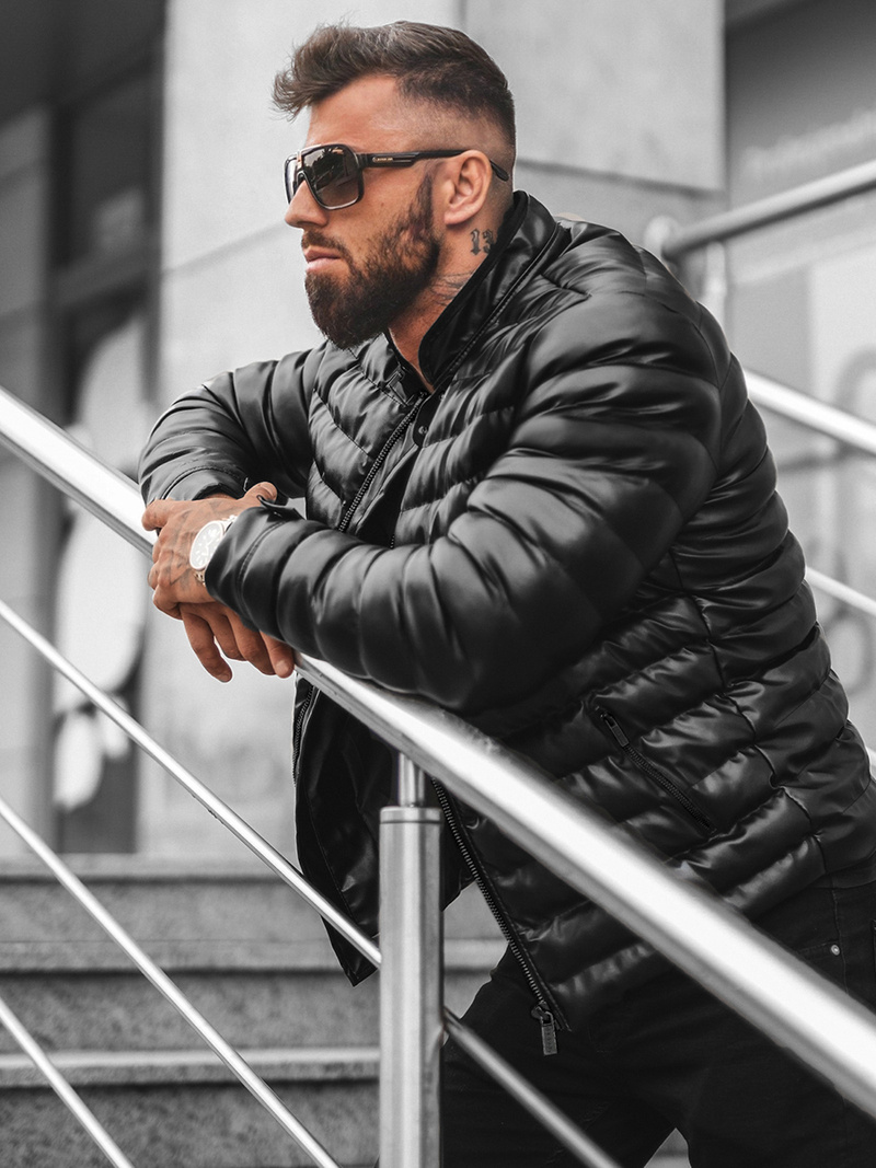 Juoda vyriška odinė striukė OZONEE O/M796