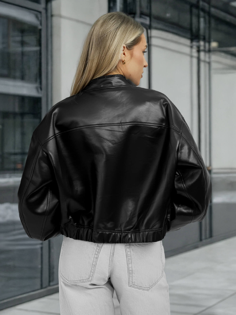 Juoda Moteriška Odinė Striukė OZONEE JS/11Z8281Z