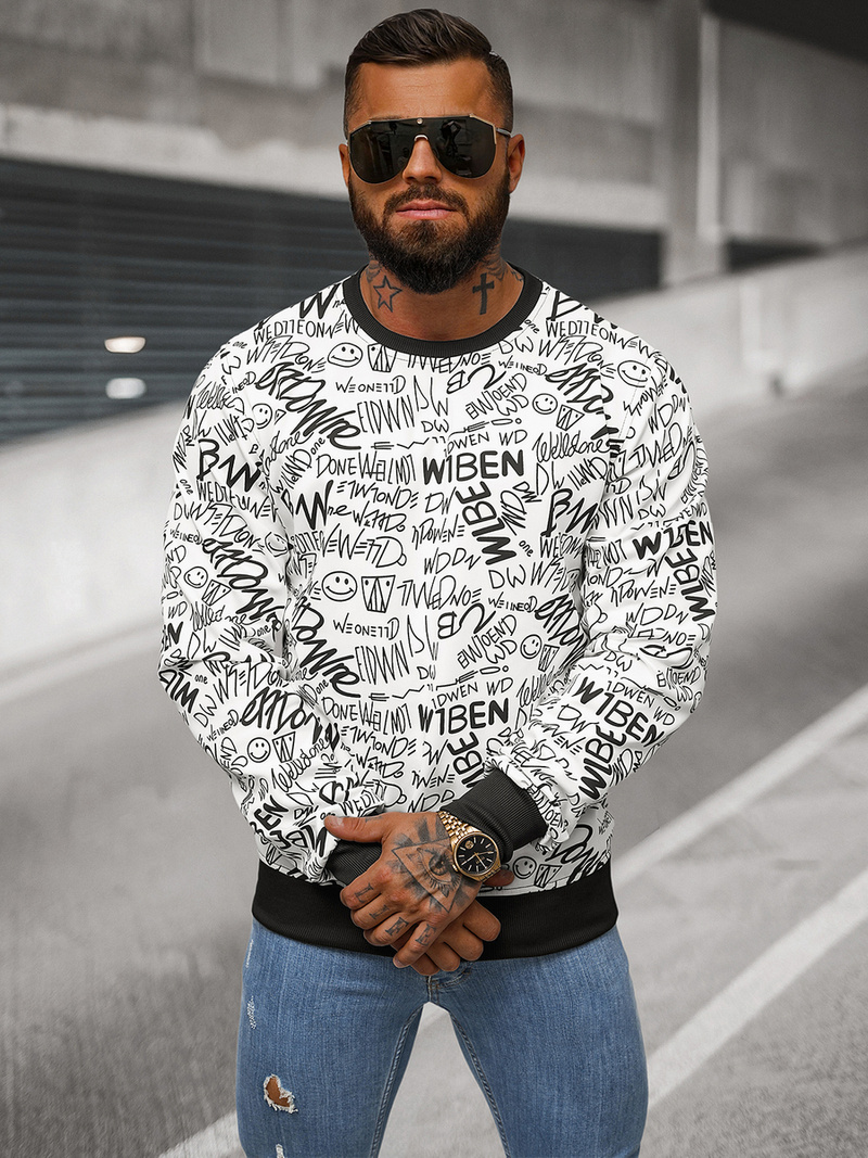 Balta vyriškas džemperis OZONEE JS/8B1218/1