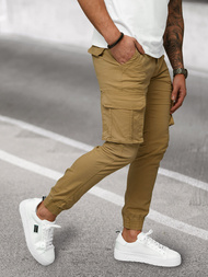 Smėliniai vyriškos chino jogger stiliaus kelnės OZONEE NB/MP0202KZ