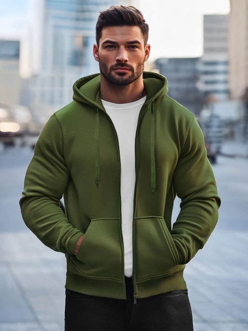 Rusvai žalsvas vyriškas džemperis su gobtuvu OZONEE JS/2008Z