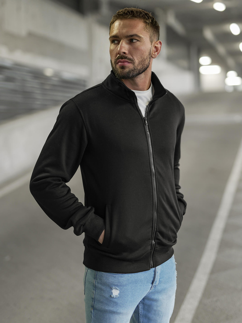 Juodas vyriškas džemperis su užtrauktuku OZONEE JS/2002Z