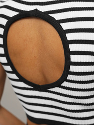 Juodai/baltas moteriškas komplektas - viršus ir sijonas OZONEE O/JK262