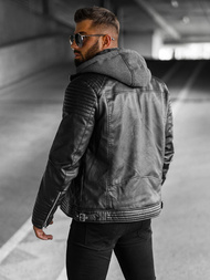 Juoda vyriška odinė striukė OZONEE JS/11Z8063