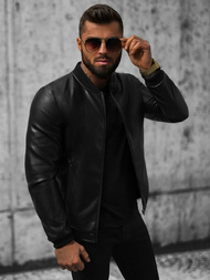 Juoda vyriška odinė striukė OZONEE JS/11Z8015