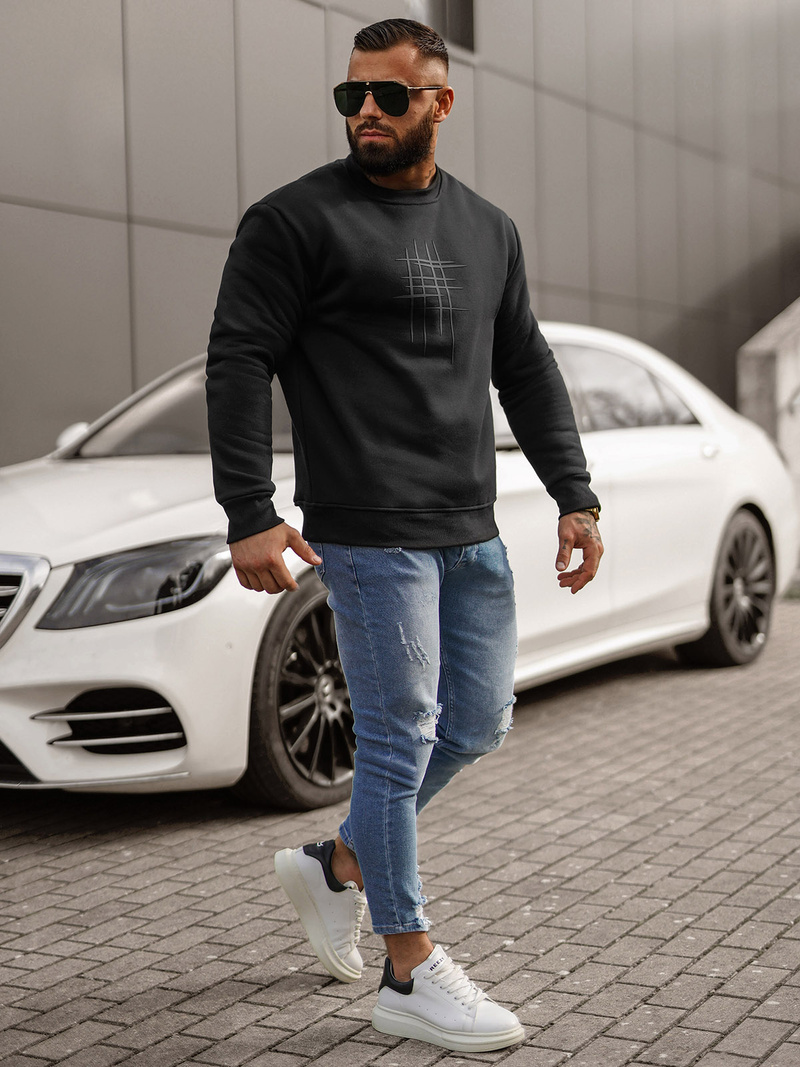 Juodas vyriškas džemperis OZONEE JS/8B1361/3