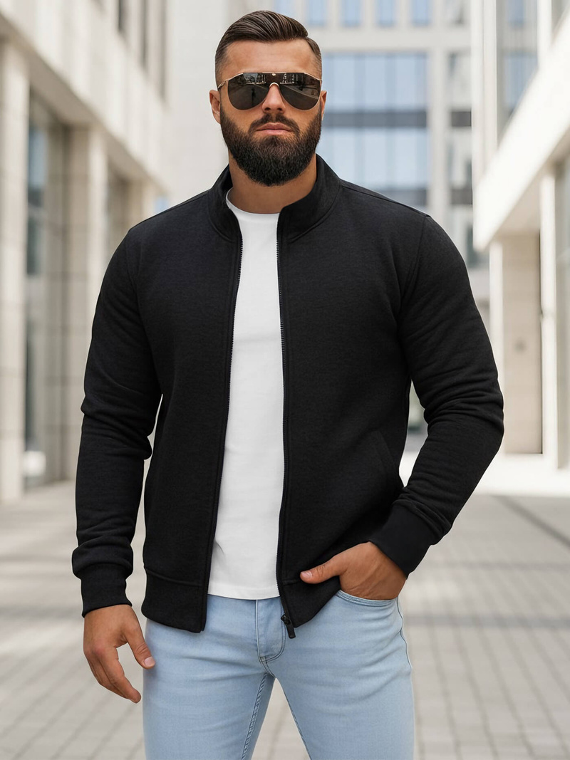 Juodas vyriškas džemperis su užtrauktuku OZONEE JS/2002Z